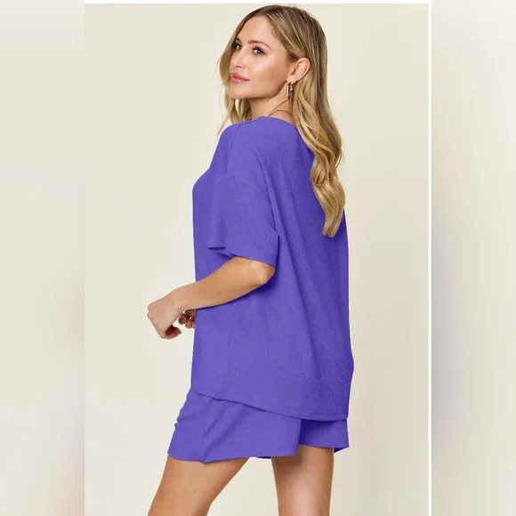Double Take Full Size Round Neck Short Sleeve and Shorts SET-size Large- NWOT💜 - Picture 2 of 6